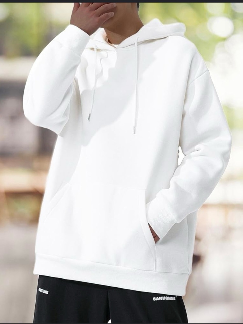 Men's White Pullover Hoodie - Minimal Classic Hooded Sweatshirt